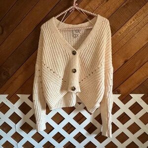 Pink Republic ivory cropped knit cardigan with neon flecks size Medium